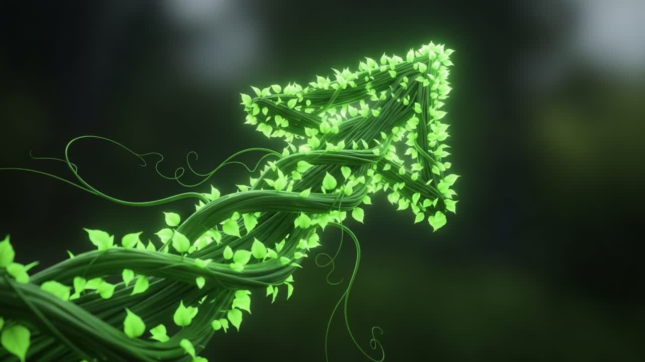 A Vibrant Green Arrow Formed by Intertwined Vines and Leaves, Symbolizing Growth, Direction, and Nature’s Resilience in a Lush Environment