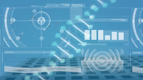 Animation-Des-Scope-Scannens-Und-Der-Datenverarbeitung-über-Der-Stadtlandschaft