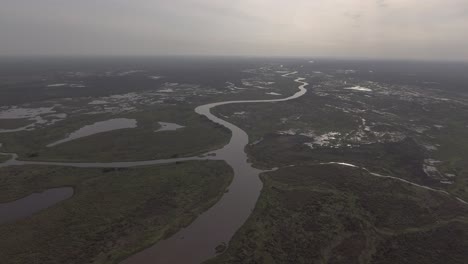 aerial view of rivers and lakes in flooded areas of brazil forest