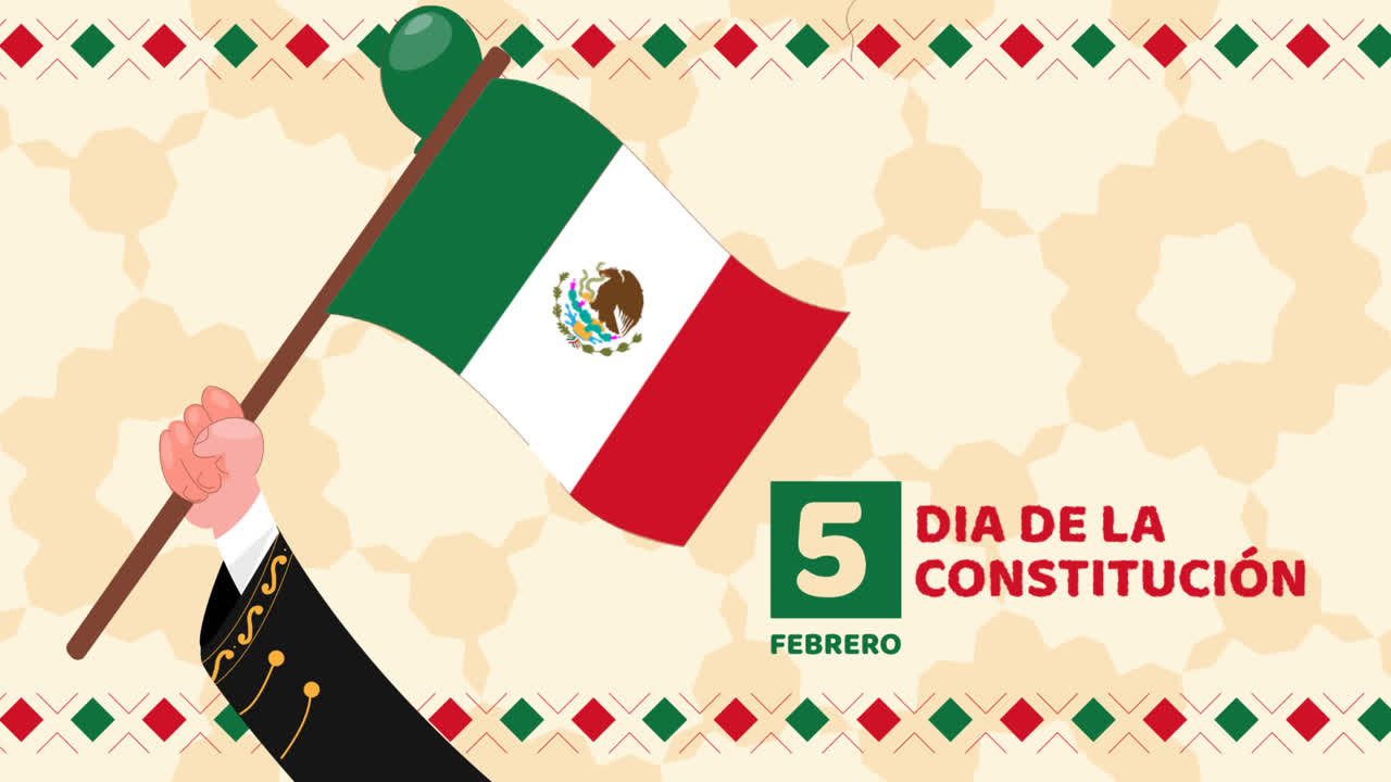 gráfico de movimiento de la bandera dibujada a mano día de la constitución de méxico