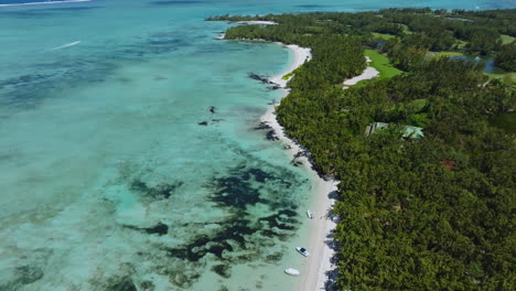 Aerial-drone-view-of-Ile-Aux-Cerfs,-Flacq,-Mauritius-island,-Indian-Ocean