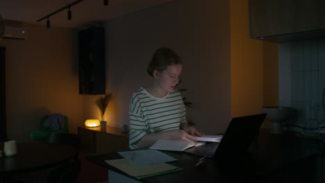 woman studying late at night