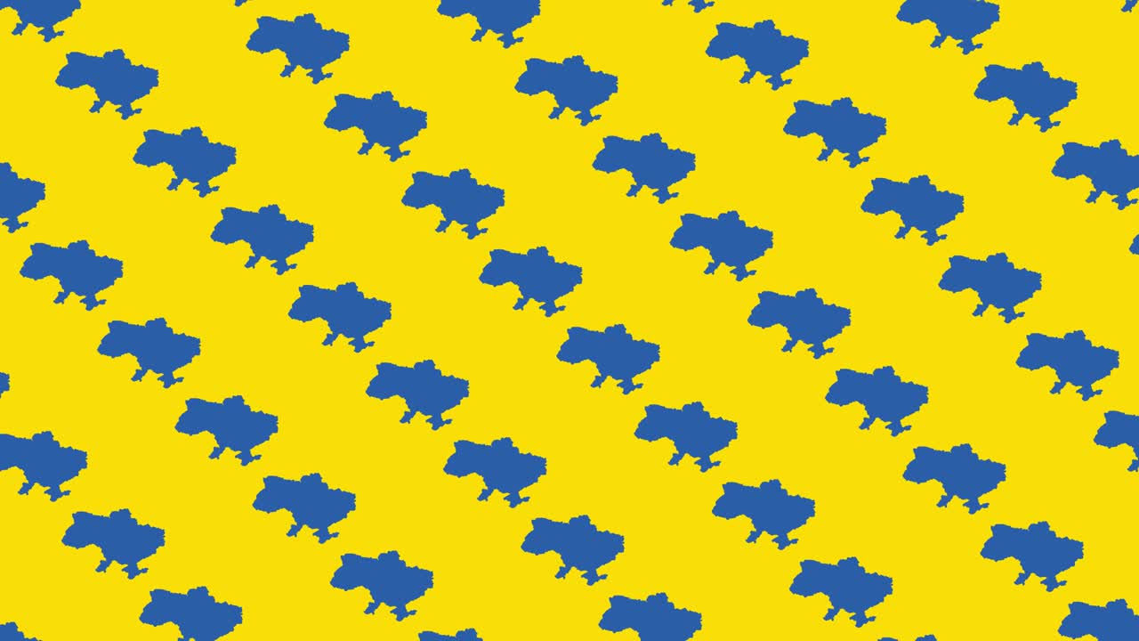 파란색 우크라이나 국가 지도 노란색 배경에 애니메이션 패턴 간단한 정치 모션 그래픽 원활한 루프 배경