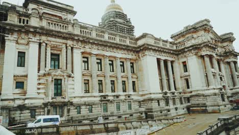 brussels, belgium, transportation, metro, bus, statues and squares in slow motion