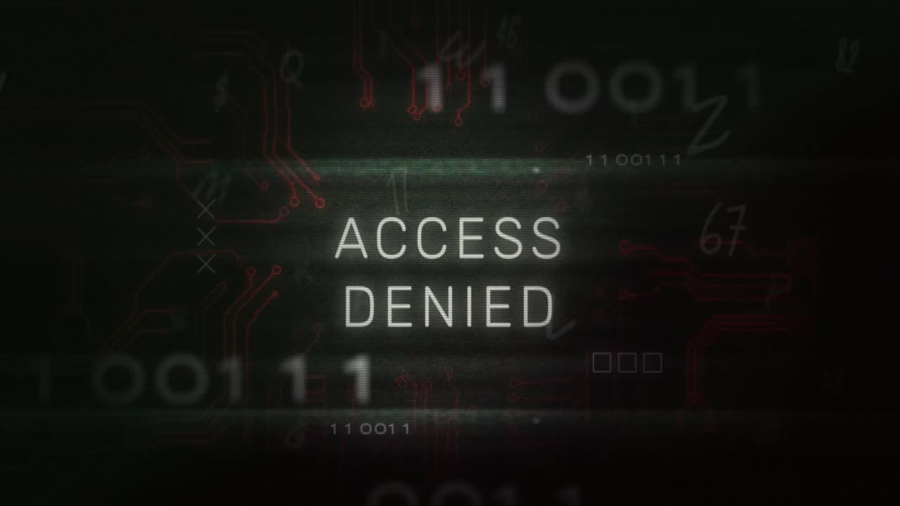 Animation of access denied text and data processing over computer motherboard