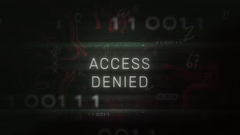 animation of access denied text and data processing over computer motherboard