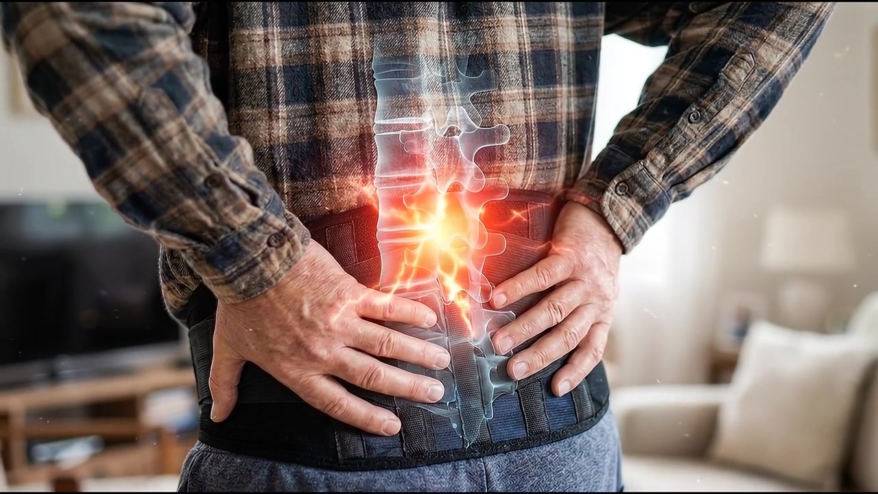 Man Wearing Back Support Brace Experiencing Lower Back Pain