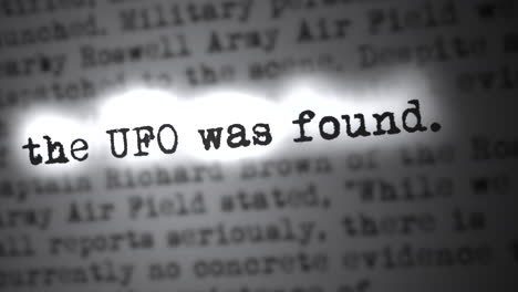 typewritten witness statement with highlight reveal 'ufo found'