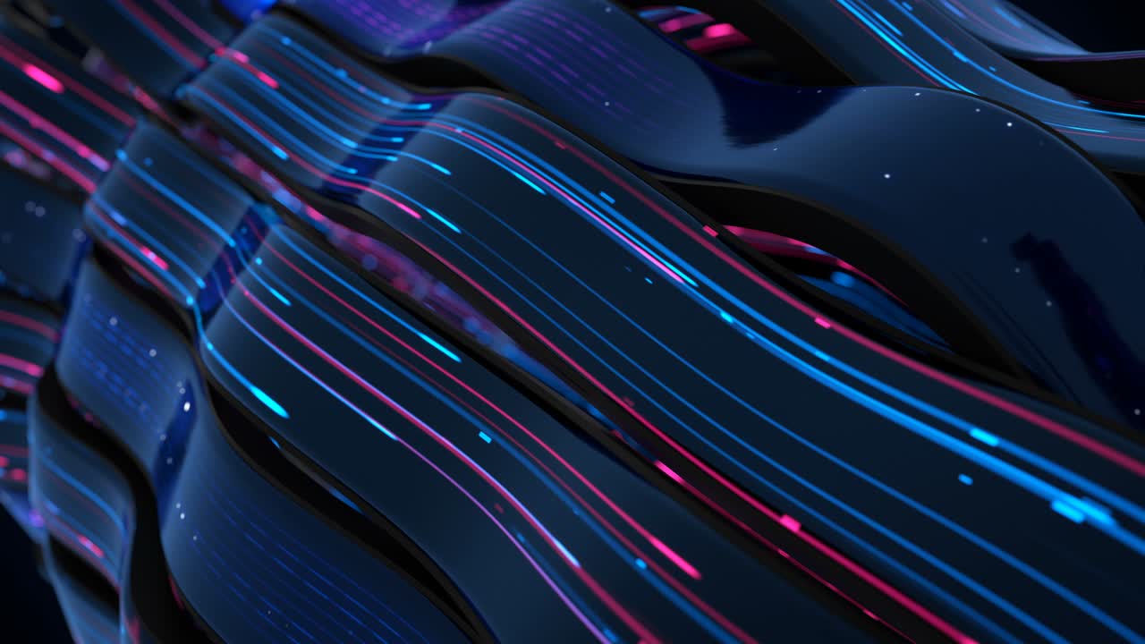 Ultrafialové neonové světelné stopy na skle 3D render animace s plynulou smyčkou