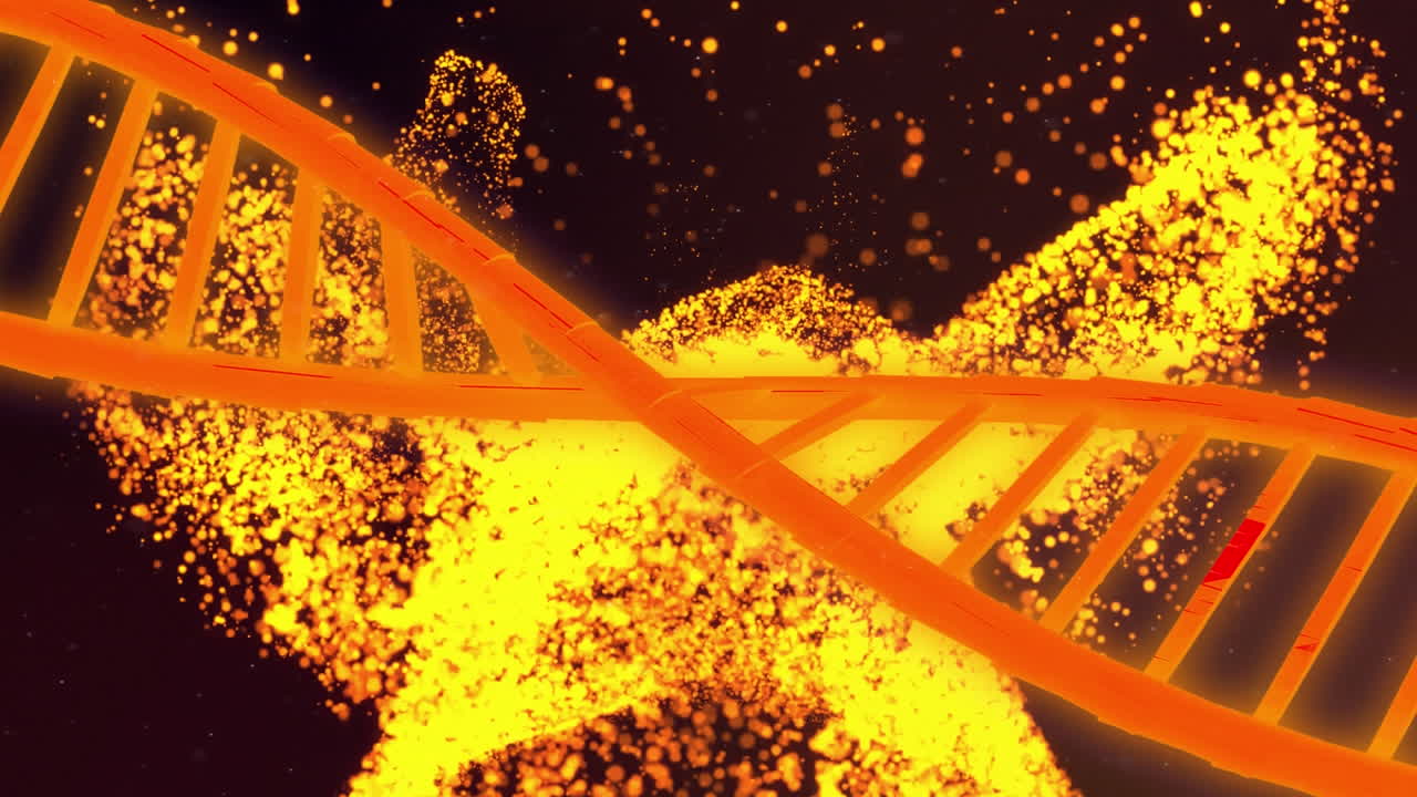 dna 가닥이 빛나는 반점으로 회전하는 애니메이션