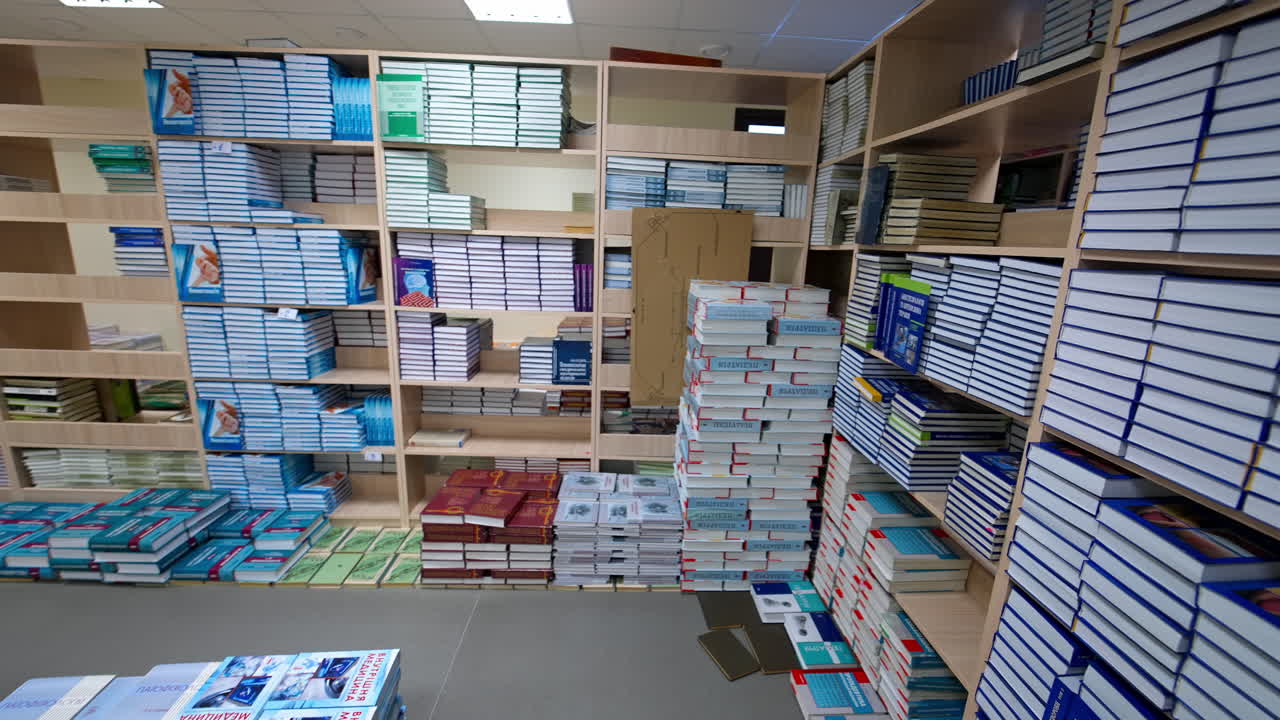 Close up of bookshelf in library. Books on bookshelf in library at the university