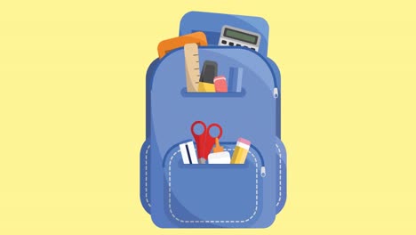 Animation-of-school-items-icons-moving-on-yellow-background