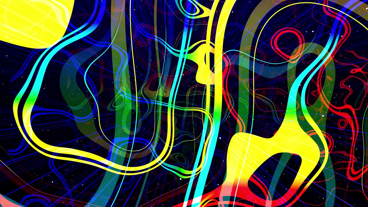 movimiento gráfico, cámara volar en el espacio de arte, estructura multicapa con patrón, partículas de brillo y líneas. textura ornamental color gradiente arco iris. diseño de movimiento vj bucle. abstracto colorido bg. arte moderno
