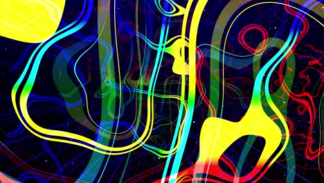 motion graphic, camera fly in art space, multilayer structure with pattern, glow particles and lines. ornamental texture rainbow gradient color. motion design vj loop. abstract colorful bg. modern art