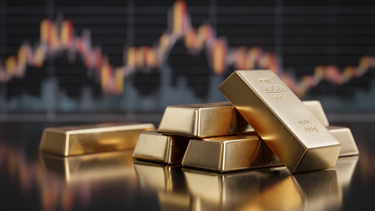 A Considerable Stack of Gold Bars Reflecting Market Trends with a Financial Graph in the Background Emphasizing Investment Opportunities and Economic Stability