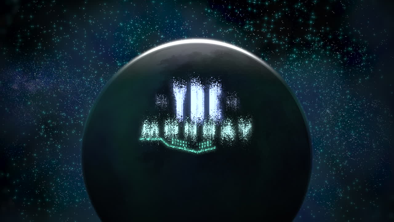 cyber lunes con el gran planeta y las estrellas en la galaxia