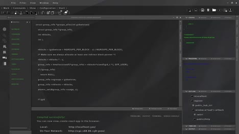 programming language code text animation inside software ui