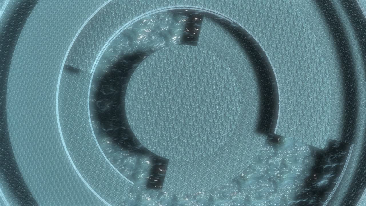 투르코이즈 미니멀리즘 모드 오브 러리 텍스처: 모던 비즈니스 비디오 배경: 원의 회전하는 부분을 가진 3d 텍스처 애니메이션: 나선형 표면 개념: 원활한 루프의 3d 렌더링