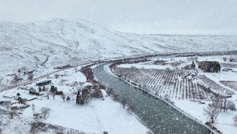 snow falling on the yakima river in eastern washington