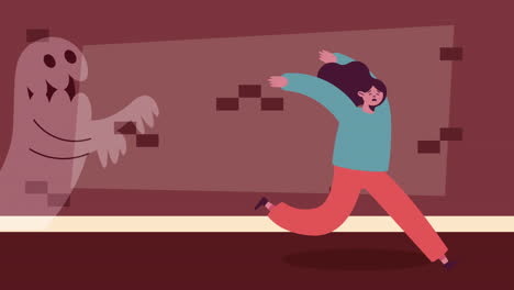 woman running from a ghost