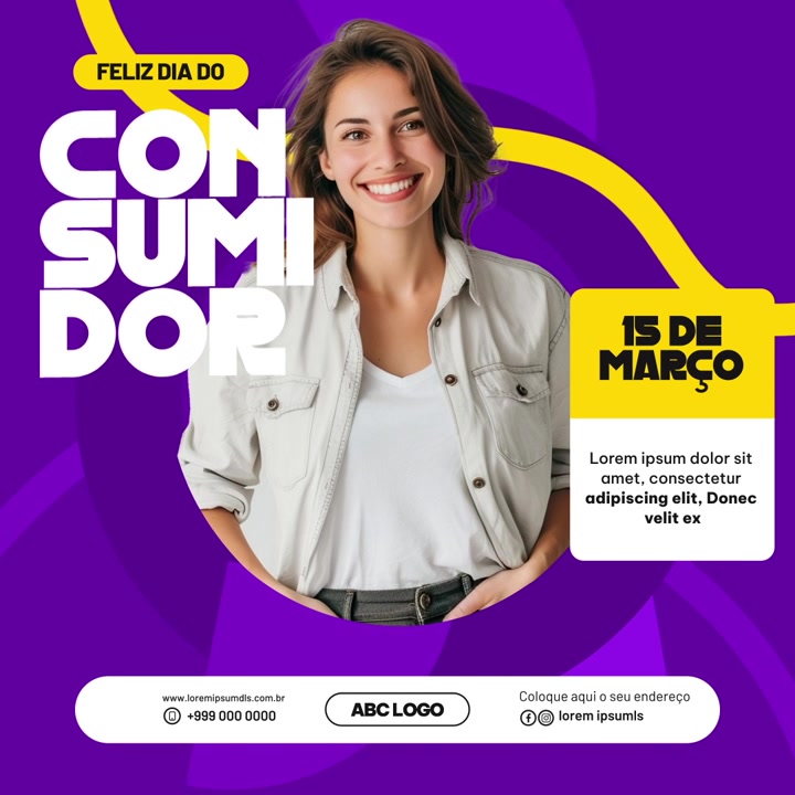 Gráfico para Redes Sociais para o Dia do Consumidor com uma Mulher Sorridente