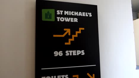 sign for st michael's tower with 96 steps at dublinia museum