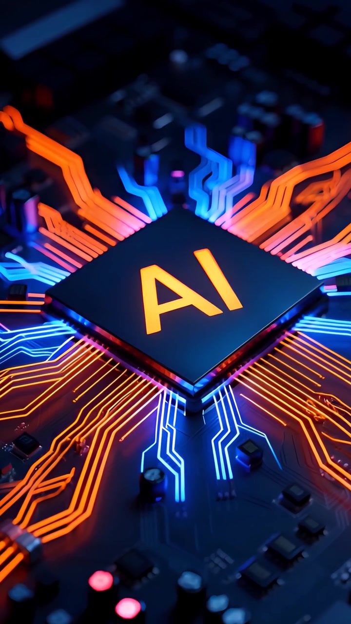 Sfondo Tecnologico Futuristico con Scheda Madre e Chip AI 4K