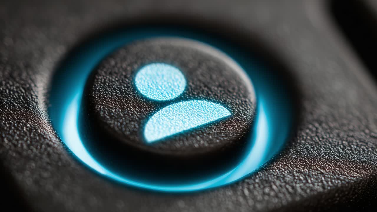 Close-up Views of a Digital User Icon Button with Glowing Effects on a Textured Surface, Perfect for Highlighting User Profiles and Interfaces