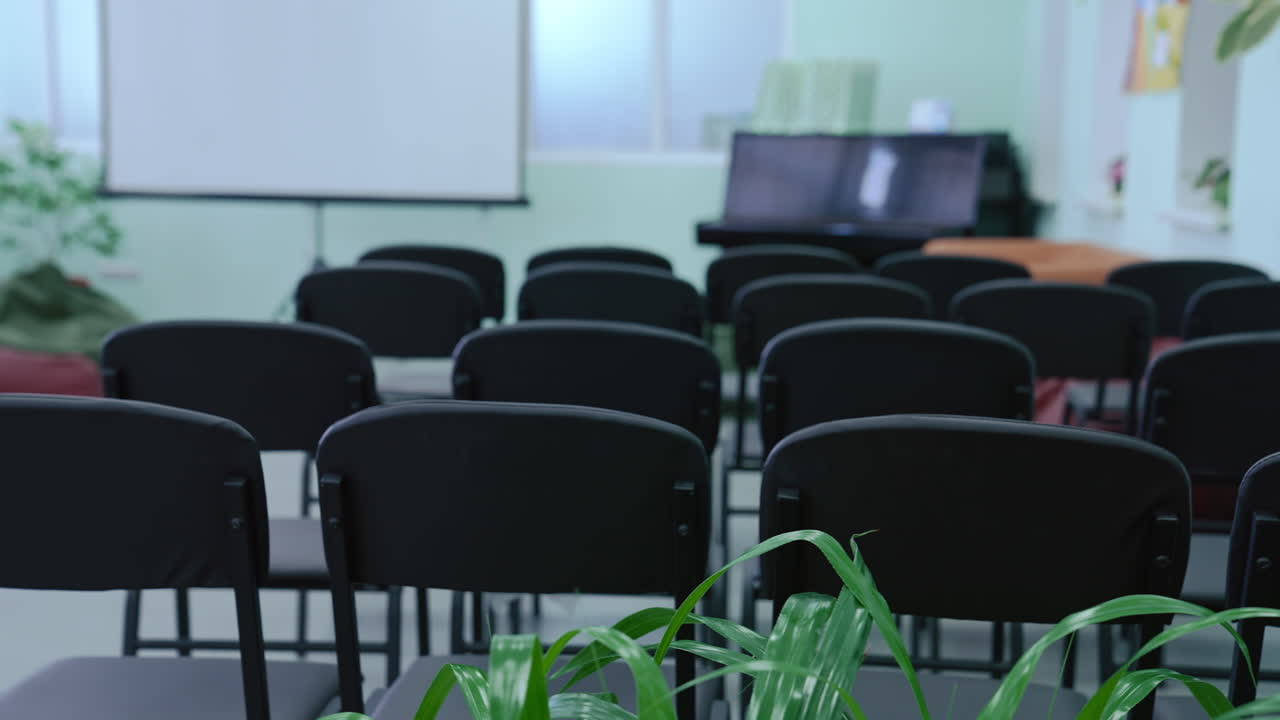 Empty classroom with chairs. Empty classroom with tables and chairs