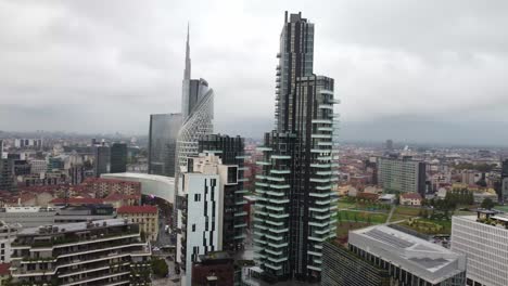 skyscrapers of milan vaserine district on cloudy day, aerial view