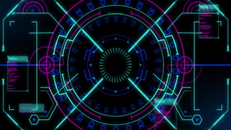 animación de escaneo de alcance y procesamiento de datos digitales sobre fondo negro