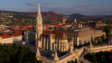 cinematic rotating drone shot of buda castle and castle hill in budapest hungary