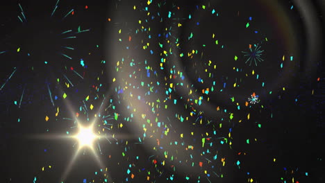 colorful confetti and fireworks animation over dark background