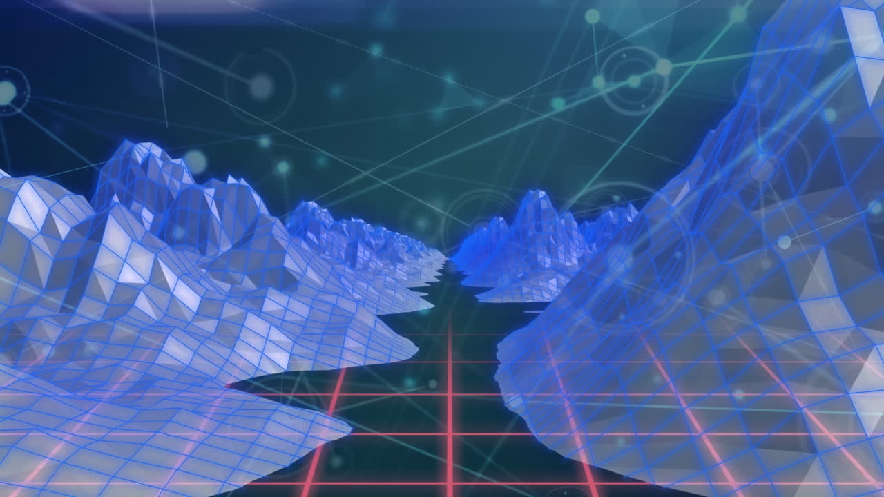 디지털 지도와 그리드를 통한 연결 네트워크의 애니메이션