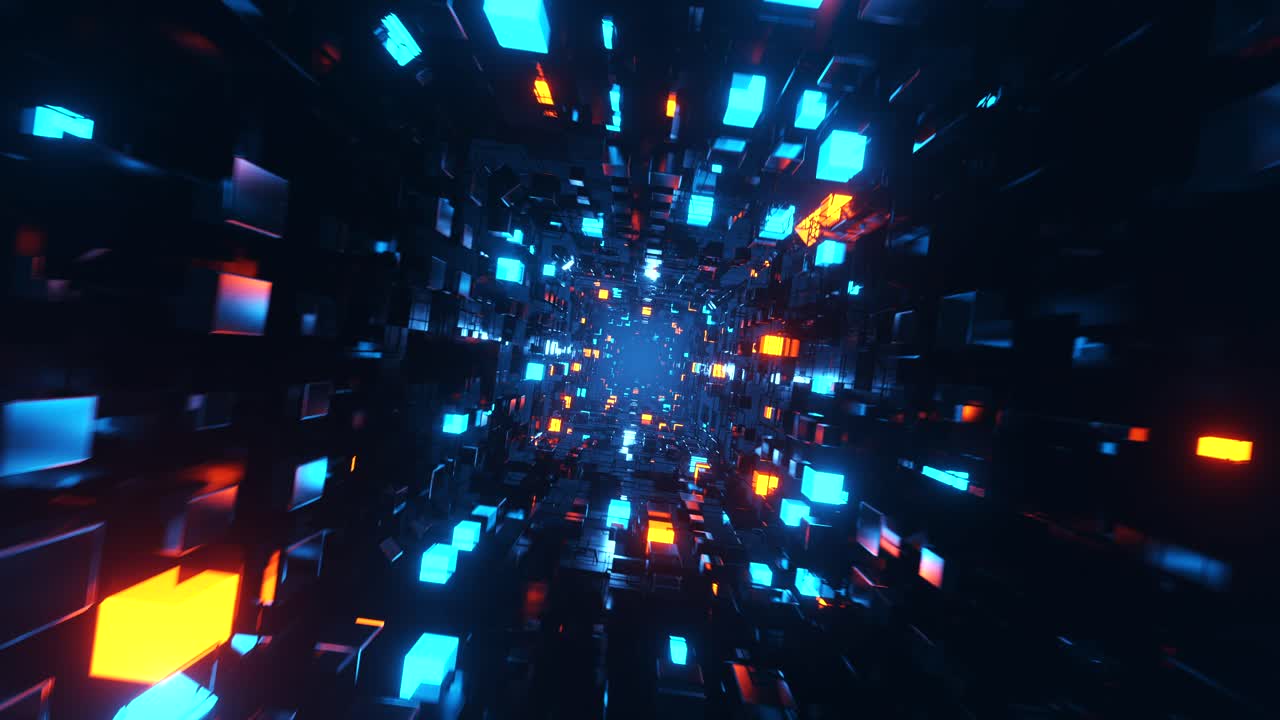 túnel 3d abstracto con cubos brillantes. animación en bucle
