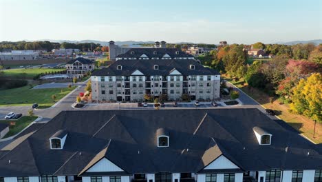 aerial view of luxury apartment complex in autumn