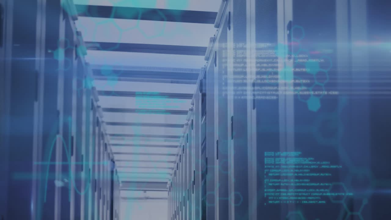 animación de datos científicos y luces sobre servidores