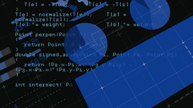 Animation of data processing and diagrams on black background