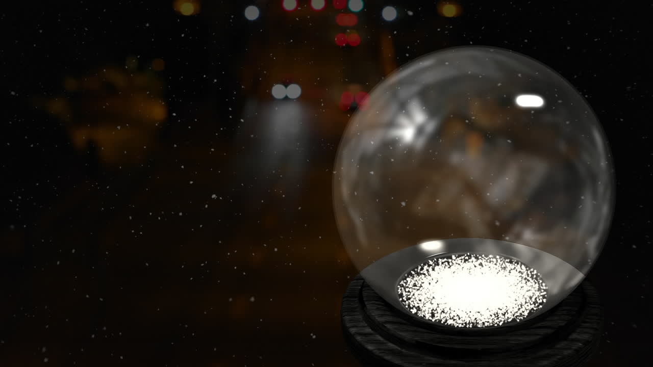 검은 바탕에 크리스마스 스노우 글로브 위에 내리는 눈의 애니메이션