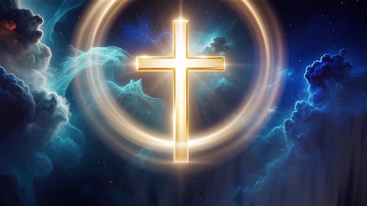 Croce Cristiana Luce Celestiale Sfondo per il Culto.