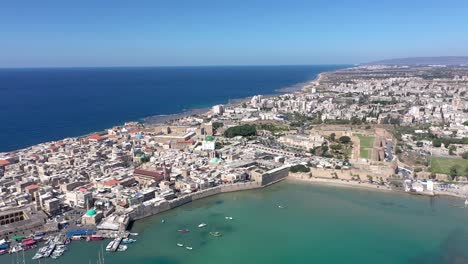 Ciudad-Portuaria-En-Galilea-Desde-Un-Dron