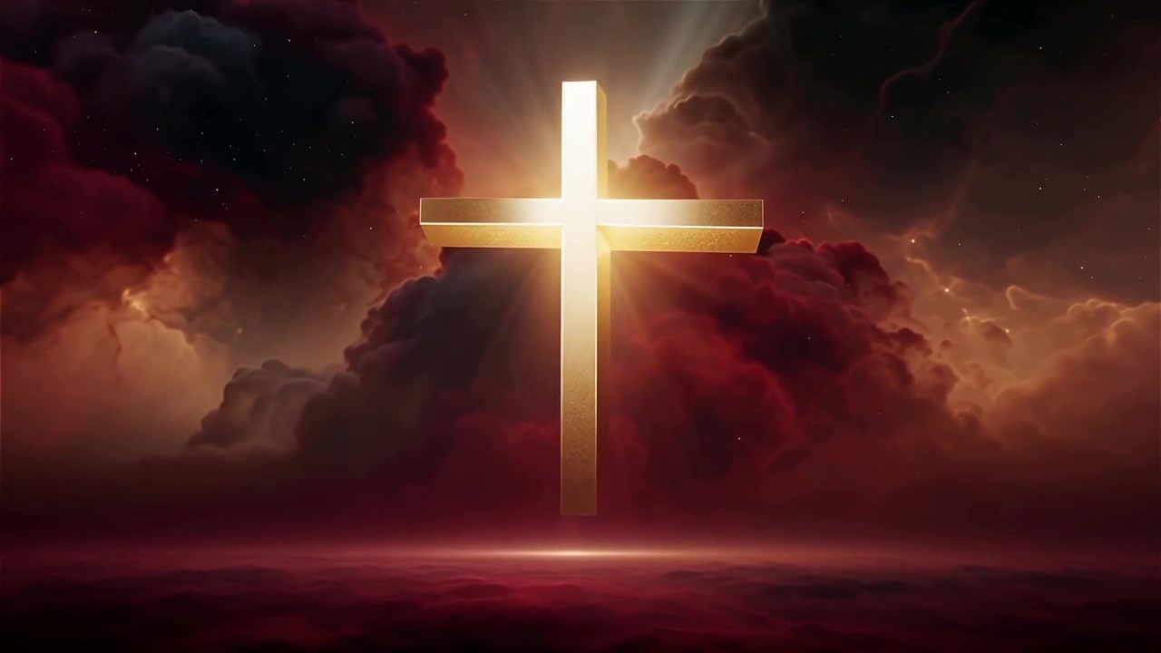 Croce Cristiana Luce Celestiale Sfondo per il Culto.