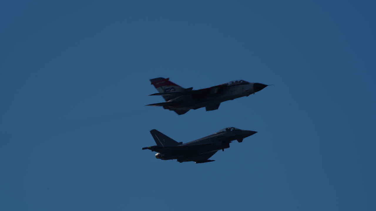 Eurofighter Typhoon and Panavia Tornado Jets Flying in Formation
