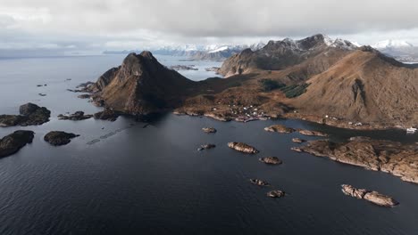 Aerial-view-of-Segla-mountain-above-the-sky,-Norway-during-summer