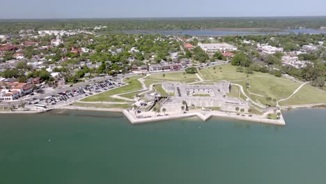 castillo de san marcos national monument in st. augustine, florida with drone video moving in a circle.