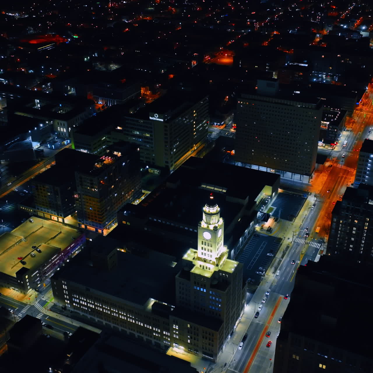 Broad highway along the City Hall well lit at night. Rising above the scenery of Philadelphia, Pennsylvania, USA.