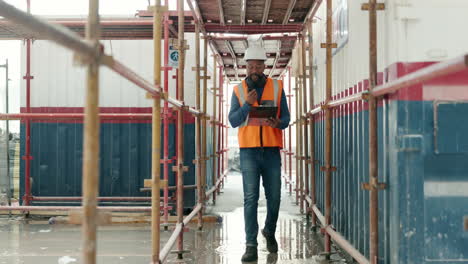 Hard-hat,-clipboard-and-black-man-for-construction