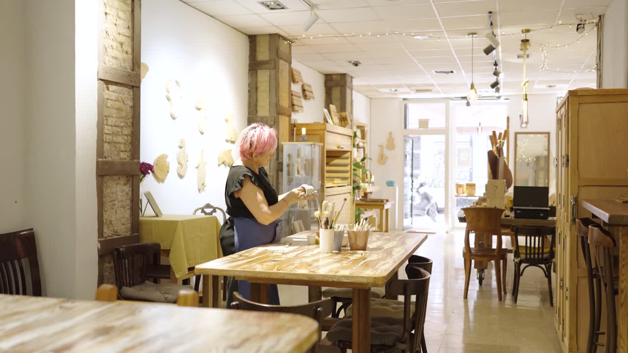 Art workshop interior with artist