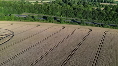 Strange-Micheldever-Station-geometric-wheat-field-crop-circle-aerial-view-dolly-left-reveal