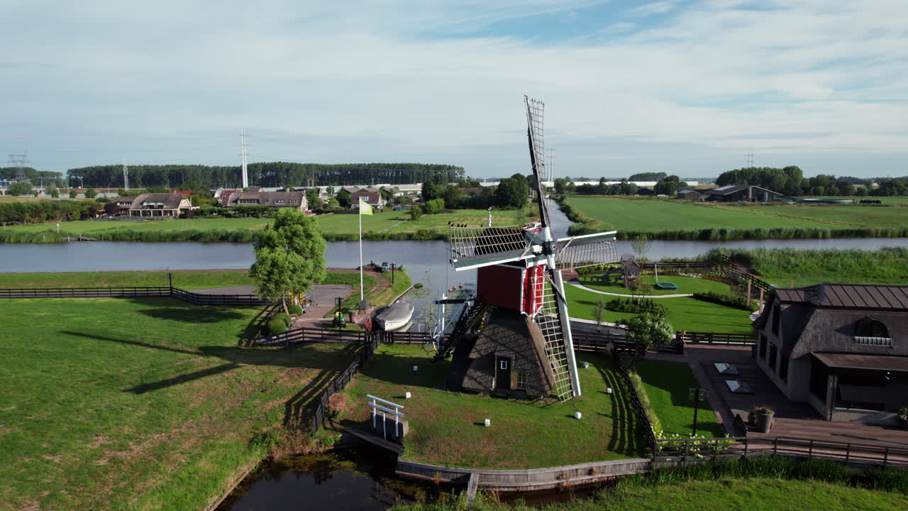 Aerial View Of Doesmolen Seesaw Mill and Old Miller's House near Hoogmade, Netherlands
